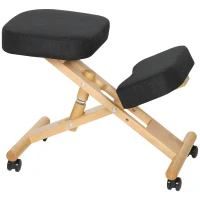 HOMCOM Ergonomic Kneeling Chair, Posture Chair with Rubberwood Frame, Rolling Wheels for Office, Posture Correction, Black(m-9)