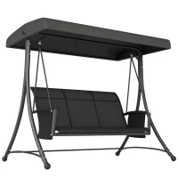 Outsunny 3 Person Outdoor Porch Swing Chair with Adjustable Canopy, Black(m-9)