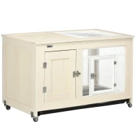 PawHut Small Rabbit Hutch, Indoor Bunny Cage on Wheels, Rabbit Habitat with Openable Top, Pull-Out Tray, Quail Cage Rabbit Cage Inside, 37.5" x 21" x 24.5"(m-11)