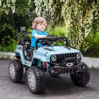Aosom 12V Kids Ride on Car with Remote Control, Battery-Operated Ride on Toy with Spring Suspension, Led Lights, Music, Horn, 3 Speeds, USB, MP3, Blue(m-2)