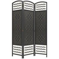 HOMCOM 3 Panel Folding Room Divider Portable Privacy Screen Wave Fiber Room Partition for Home Office Black(m-11)