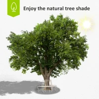 Outsunny Garden Half Round Tree Bench Antique 4-Seat Semi-circular Bench for Backyard, Park, Party, White(m-6)