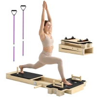 Soozier Foldable Pilates Reformer Machine, Multifunctional Pilates Board with Resistance Bands and Multi-Grips for Home Gym(m-13)