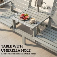 Outsunny Outdoor Bench with Wheels and 3-Position Adjustable High Back, 2 Seater Outdoor Loveseat with Umbrella Hole, Grey(m-5)