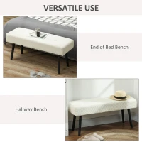 HOMCOM 39" Upholstered Ottoman Bench, Corduroy Entryway Bedroom Bench with Padded Seat and Steel Legs for Bedroom, Cream White(m-6)