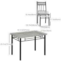 HOMCOM 5 Pieces Diner Tables Dining Room Sets for 4 People with Marble Effect Tabletop Padded Chairs and Metal Frame Grey(m-3)