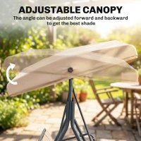 Outsunny 3-Seater Swing Chair Covered Garden Hammock A-Frame Outdoor Porch Glider Sling Seat with Adjustable Canopy Cover, Beige(m-5)