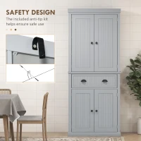 HOMCOM 72" Traditional Freestanding Kitchen Pantry Cabinet Cupboard with Doors and 3 Adjustable Shelves, Gray(m-12)
