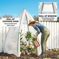 Outsunny 63" x 54" x 71" Tent-Style Mini Greenhouse, Portable Hot House for Plants with Zipper Roll Up Door and Window for Outdoor, Garden, Patio, White(m-5)
