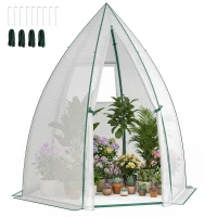 Outsunny 63" x 54" x 71" Tent-Style Mini Greenhouse, Portable Hot House for Plants with Zipper Roll Up Door and Window for Outdoor, Garden, Patio, White(m-1)