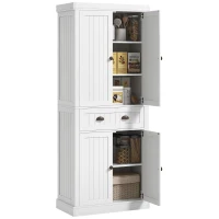 HOMCOM 72" Kitchen Cabinet, Kitchen Pantry Cabinet with 4 Doors, 2 Adjustable Shelves and Drawer, Distressed White(m-11)