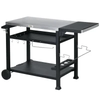 Outsunny 3-Shelf Outdoor Grill Cart Table with Foldable Side Table and Stainless Steel Table Top, Pizza Oven Stand on Wheels(m-2)