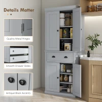 HOMCOM 72" Traditional Freestanding Kitchen Pantry Cabinet Cupboard with Doors and 3 Adjustable Shelves, Gray(m-13)