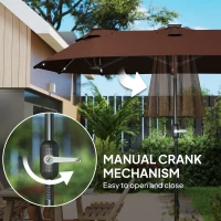 Outsunny 10FT Double-Sided Patio Umbrella with Solar Lights and Sandbag Base, Outdoor Umbrella with Push Button Tilt, Crank, Air Vents for Garden, Backyard, Deck, Pool, Market, Coffee(m-8)