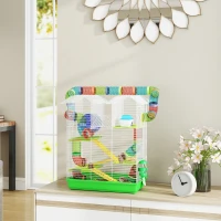 PawHut 18.5" 5 Tier Hamster Cage with Tubes and Tunnels, Small Animal Cage, Rat Gerbil Cage with Water Bottle, Food Dish, Exercise Wheel, Green(m-10)