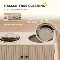 PawHut Raised Dog Bowls with Storage, Slow Feeder,  2 Stainless Steel Food and Water Bowl Non-Slip, Oak(m-6)