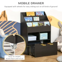 HOMCOM Kids Bookcase Multi-Shelf Book Rack with Mobile Drawer for Books, Toy,Brown(m-5)