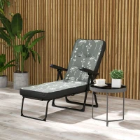 Outsunny Outdoor Lounge Chair with Padded Cushion, Folding Reclining Patio Garden Chair with Recline Back, Footrest, for Poolside, Patio, Grey(m-1)