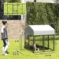 PawHut Welded Wire Outdoor Dog Kennel with 360° Rotating & 4 Levels Adjustable Bowls, Waterproof Cover, 3.9' x 3.9' x 4.5'(m-6)