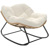 Outsunny Indoor Outdoor Papasan Rocking Chair, Oversized Rocking Egg Chair with Cushion for Garden, Patio, Beige(m-11)
