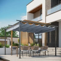 Outsunny 11.5' x 11.5' Outdoor Retractable Pergola Canopy, Metal Patio Shade Shelter for Backyard, Porch Party, Garden, Grill Gazebo, Gray(m-10)