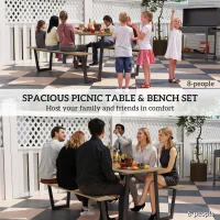 Outsunny 5.7 FT Outdoor Picnic Table with 2" Umbrella Hole, Spruce Wood Dining Table and 795 LBS Benches with Steel Frame, Brown(m-4)