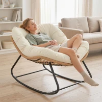Outsunny Indoor Outdoor Papasan Rocking Chair, Oversized Rocking Egg Chair with Cushion for Garden, Patio, Beige(m-9)
