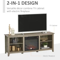 HOMCOM 60" W x 23.5" H Electric Fireplace Mantel TV Stand, Media Console Center Cabinet with 2 Adjustable Shelves, 4 Cable Management Holes and Fits up to 65" TV, Brown(m-4)