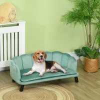 PawHut Pearl Design Pet Sofa for Medium and Large Sized Dogs, Pet Bed with Cushion and Solid Wood Legs, Green(m-3)