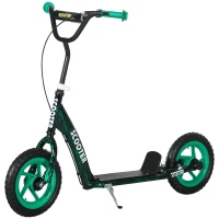 Qaba Kids Scooter with Adjustable Handlebar, Kids Kick Scooter with Non-slip Footplate, Rear Brake, 12" EVA Wheels, Green(m-11)