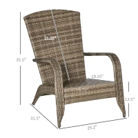 Outsunny Patio Wicker Adirondack Chair, Outdoor All-Weather Rattan Fire Pit Chair w/ Soft Cushions, Tall Curved Backrest and Comfortable Armrests for Deck or Garden, Mixed Tan/Sky Blue(m-3)