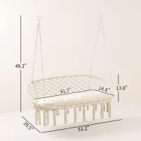 Outsunny 2-Person Hammock Chair Macrame Swing with Soft Cushion, Hanging Cotton Rope Chair for Indoor Outdoor Home Patio Backyard, White(m-3)