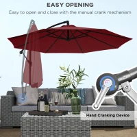 Outsunny 9.7ft Offset Patio Umbrella Garden Hanging Parasol Banana Cantilever Umbrella with Base, Crank, Wine Red(m-4)