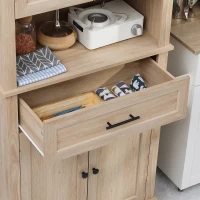 HOMCOM Modern Freestanding Kitchen Pantry Cabinet with Doors Open Shelves Adjustable Shelving Microwave Space, Oak(m-10)