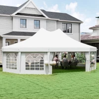 Outsunny 21' x 29' Wedding Event Party Tent High Peak Decagonal Outdoor Gazebo Canopy with Removable Walls White(m-1)