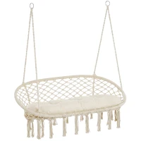 Outsunny 2-Person Hammock Chair Macrame Swing with Soft Cushion, Hanging Cotton Rope Chair for Indoor Outdoor Home Patio Backyard, White(m-1)