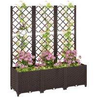Outsunny Raised Garden Bed with Trellis, Plastic Raised Flower Bed with Drainage Holes and Drain Plugs(m-9)
