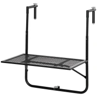 Outsunny Balcony Hanging Table, Metal Wall Mount Desk, Adjustable Folding Balcony Deck Table for Patio and Garden, Black(m-2)