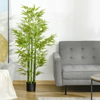 HOMCOM 5FT Artificial Bamboo Tree Faux Decorative Plant in Nursery Pot for Indoor Décor(m-1)