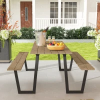 Outsunny 5.7 FT Outdoor Picnic Table with 2" Umbrella Hole, Spruce Wood Dining Table and 795 LBS Benches with Steel Frame, Brown(m-8)