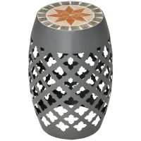 Outsunny Ceramic Decorative Garden Stool, 12" Drum Outdoor Stool Side Table Plant Stand for Outdoor Indoor, Grey(m-9)