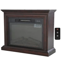 HOMCOM 31" W x 24.5" H Electric Fireplace Mantel TV Stand, Media Console Center Cabinet with Remote Control, Dark Coffee(m-13)