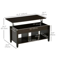 HOMCOM Lift Top Coffee Table, Modern Center Table with Storage Shelves and Hidden Compartment for Living Room, 41" L, Espresso(m-3)