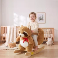Qaba Raccoon Baby Rocking Horse, Kids Plush Ride-On Toy with Realistic Sounds and Safety Belt, Brown(m-2)