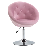 HOMCOM Modern Makeup Vanity Chair Round Tufted Swivel Accent Chair with Chrome Frame Height Adjustable, Pink
