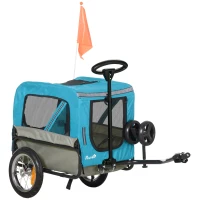 Aosom 2-in-1 Pet Bike Trailer for Small Dogs with Safety Leash, Road-Visibility Bicycle Stroller, Weather-Strong Bike Wagon Trailer Sidecar Attachment, Bicycle Wagon, Blue(m-1)