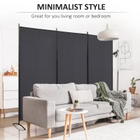 HOMCOM 6' 3 Panel Room Divider, Double Hinged Folding Wall Divider, Indoor Privacy Screen for Home Office,  Charcoal Grey(m-7)