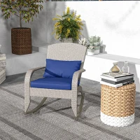 Outsunny Adirondack Chair, Outdoor Wicker Rocking Chair with High Back, Seat Cushion and Pillow for Porch, Balcony, Dark Blue(m-8)