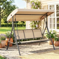 Outsunny 3-Seater Swing Chair Covered Garden Hammock A-Frame Outdoor Porch Glider Sling Seat with Adjustable Canopy Cover, Beige(m-1)