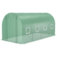 Outsunny 14.6' x 6.6' x 6.6' Walk-in Tunnel Hoop Greenhouse with Mesh Door & 8 Windows, Large Green House for Outside for Plants, Flowers, Vegetables, Galvanized Steel Frame & PE Cover, Green(m-11)